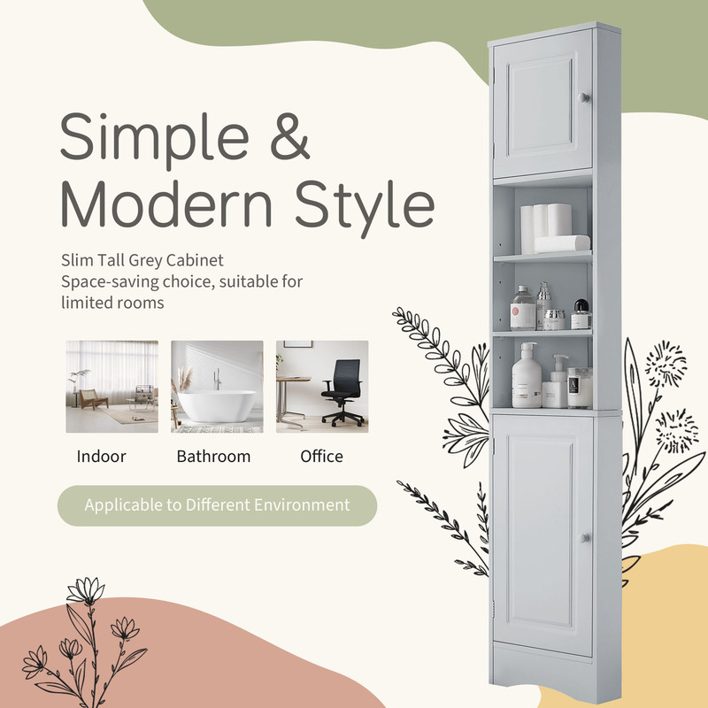 Triangular Corner Storage Cabinet with 2 Doors, Tall Bathroom Hutch Cabinet and Adjustable Shelves