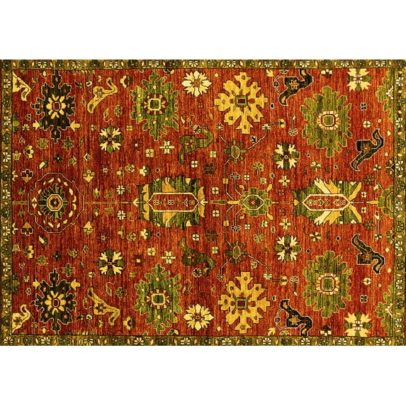 Ahgly Company Machine Washable Indoor Rectangle Oriental Yellow Industrial Area Rugs, 2' x 3'