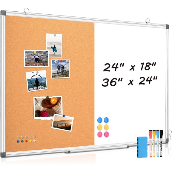 Magnetic Dry Erase White Board Cork Board Combo for Wall with Accessories