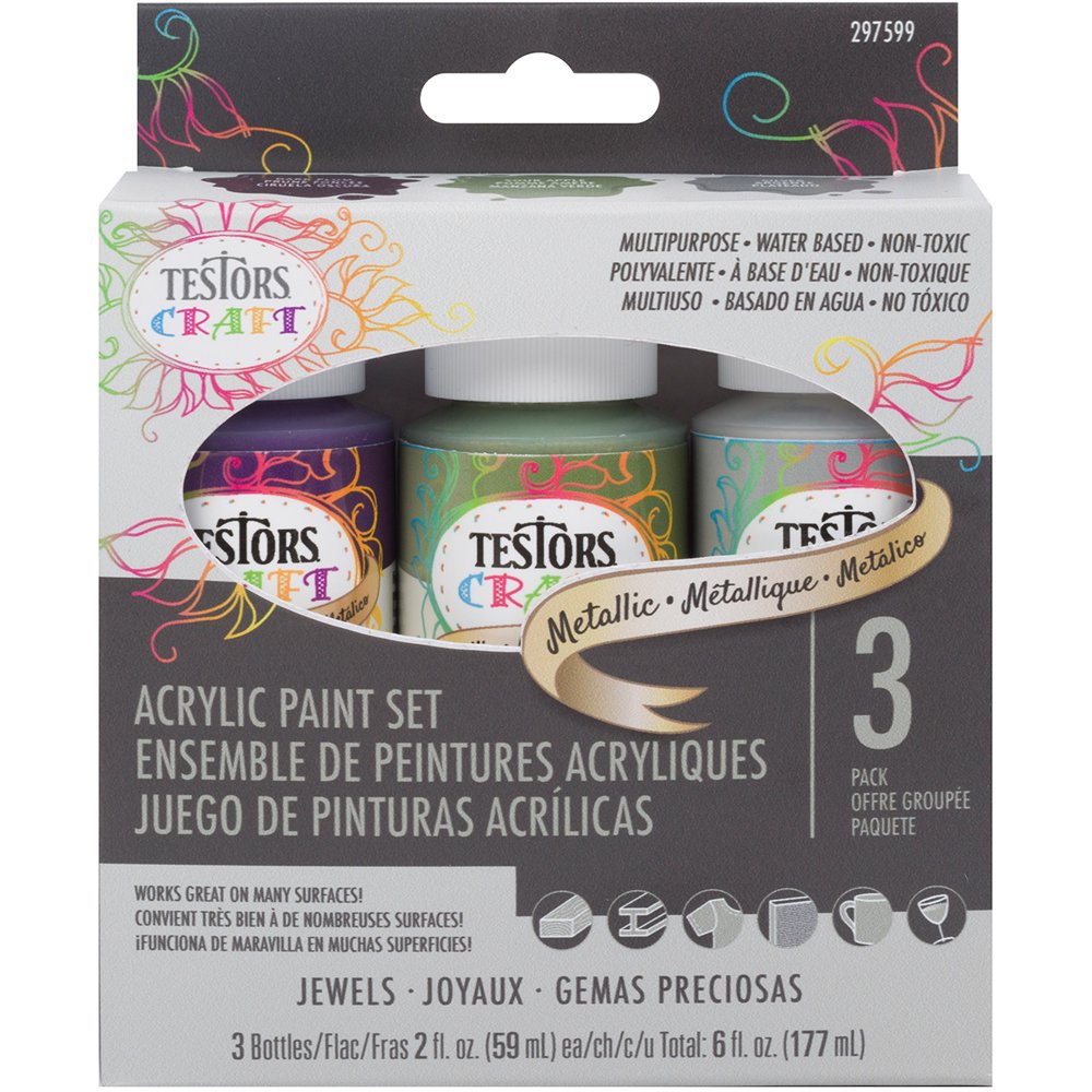 Testors Craft Acrylic Paint Set 3/PkgMetallic Jewels