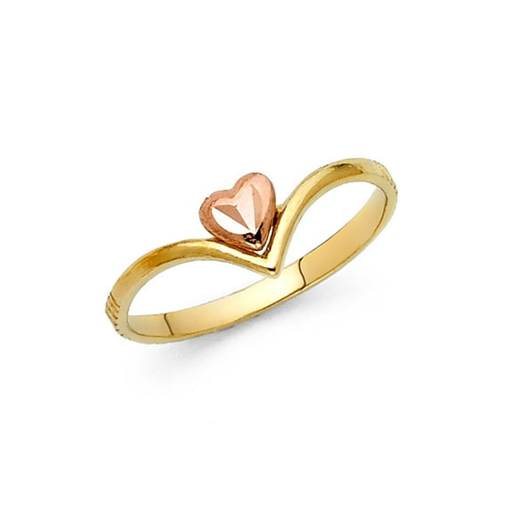 14k Two Tone Solid Italian Gold High Polished Heart Midi Ring 7mm