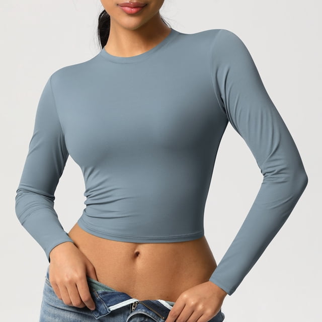JMKQLZ Haut à Manches Longues Décontracté Mode Couleur Unie Sport Yoga Séchage pour Femmes