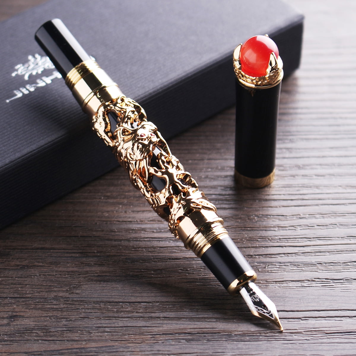 Jinhao Vintage Dragon Rollerball Pen – Gray Red Design For Journal Writing & Business Signatures