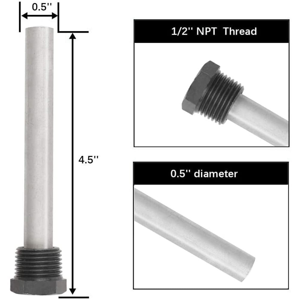 Precious Magnesium Anode for Water Heater, Accessory for Atwood, Pack of 2, 1/2 Inch, NPT