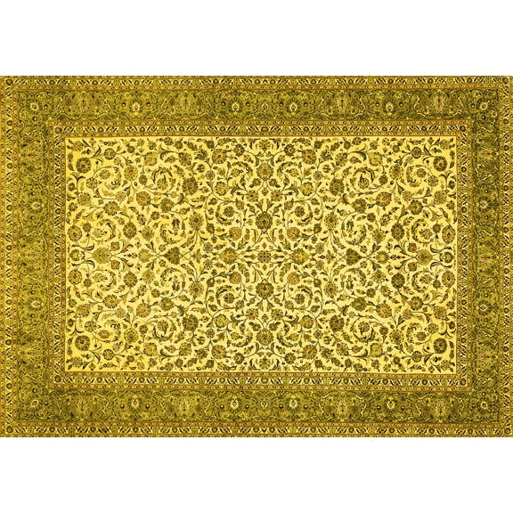 Ahgly Company Machine Washable Indoor Rectangle Persian Yellow Traditional Area Rugs, 5' x 7'