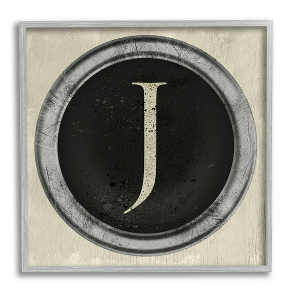 Letter J Initial Vintage Shape Typewriter Key Typography Framed Art Print Wall Art, 17x17