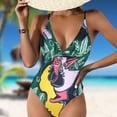 thumbnail image 4 of Bikini De Una Pieza Impreso monos de una pieza sin espalda sexy traje de baño delgado ropa de playa (verde M) Kuymtek para Mujer Verde T XL, 4 of 6