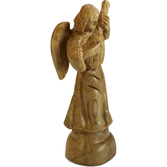 Angel playing music - carved in olive wood , carved faces and details style ( 17.5 cm or 7 Inches )