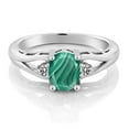 thumbnail image 2 of Gem Stone King 925 Sterling Silver Green Malachite and White Diamond 3 Stone Engagement Ring for Women | 2.07 Cttw | Oval 8X6MM | Round 2MM | Gemstone Birthstone | Size 7, 2 of 4