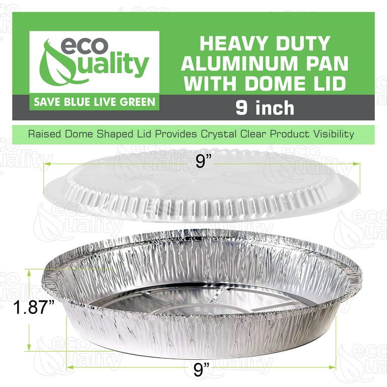 100 Pack] 9 Inch Disposable Round Aluminum Foil Take-Out Pans with Plastic  Lids Set - Disposable Tin Containers, Perfect for Baking, Cooking,  Catering, Cake Pans, Parties, Restaurants by EcoQuality 