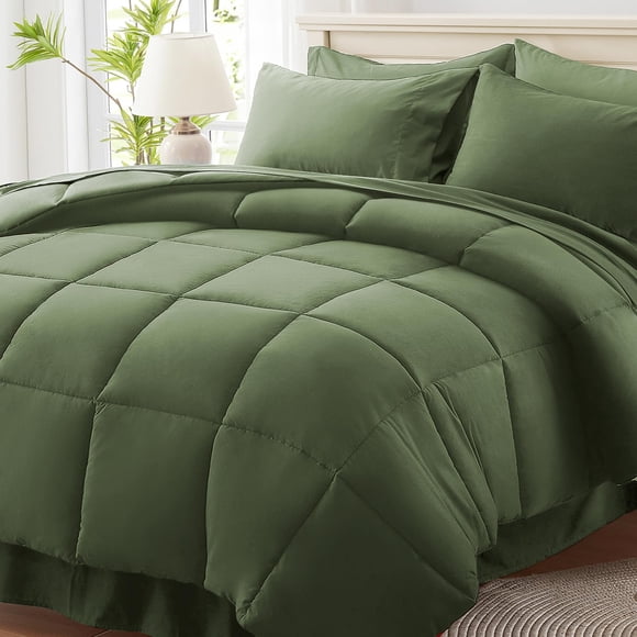 Set de ropa de cama Anluoer California King size verde oliva 7 piezas