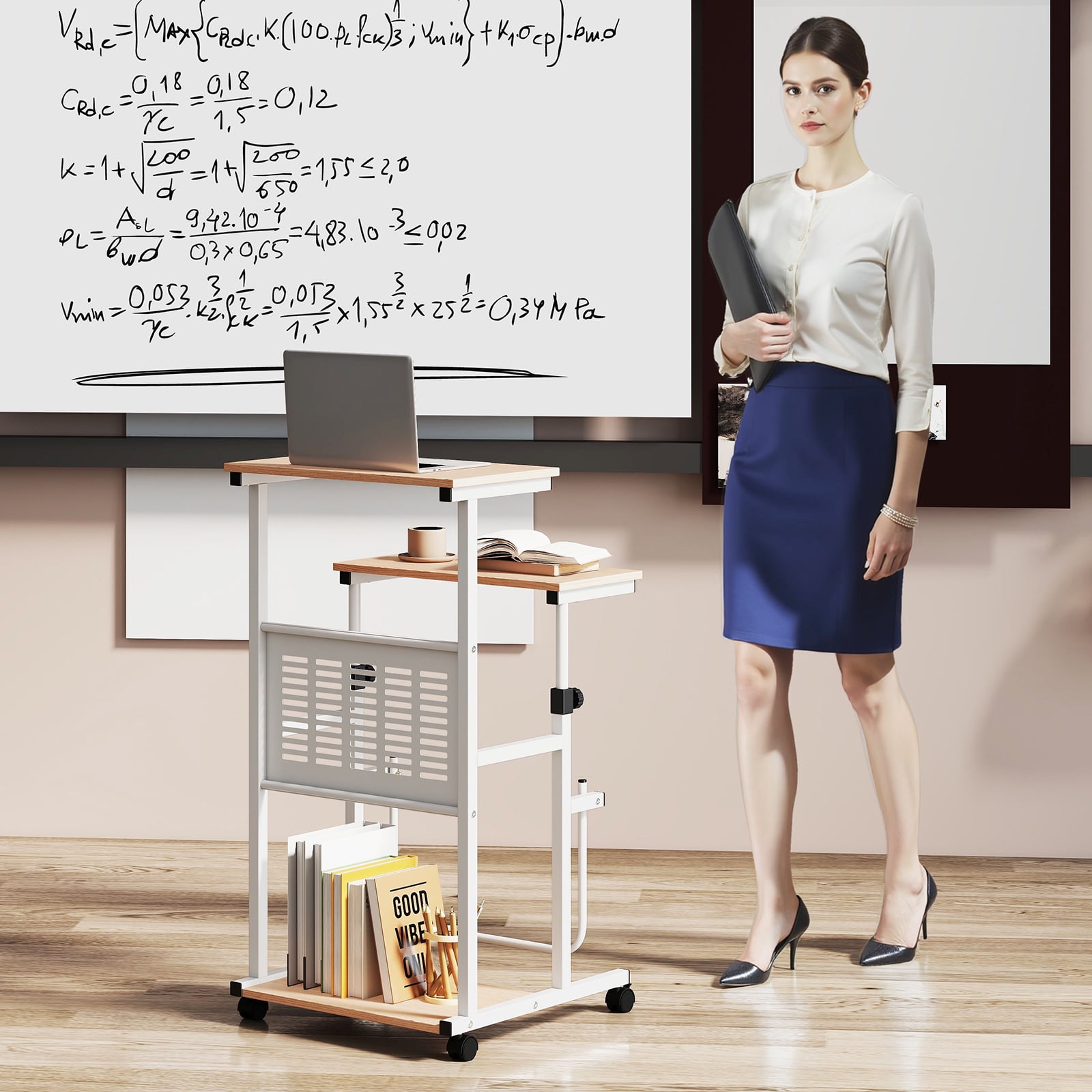 Giantex Height Adjustable Standing Desk, Rolling Stand Up Desk, Portable Laptop Desk w/Swivel Footrest, Mobile Computer Workstation