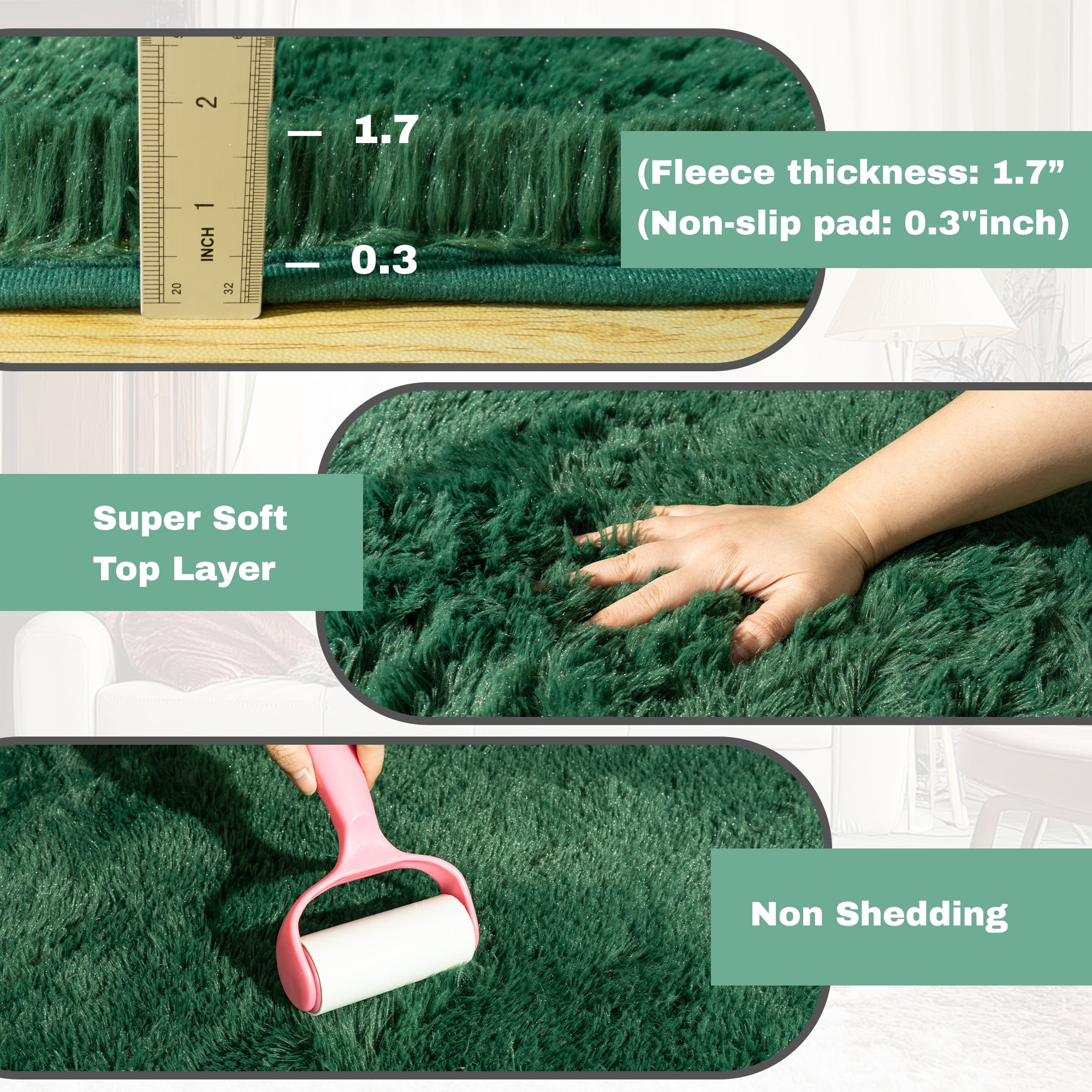 ZENELESS Oval Fluffy Rugs for Bedroom, Modern Plush Shaggy Carpet for Kids Bedside Girls/Boys and Kids Baby Room Home Decor, 2.6 x 5.3ft Dark Green