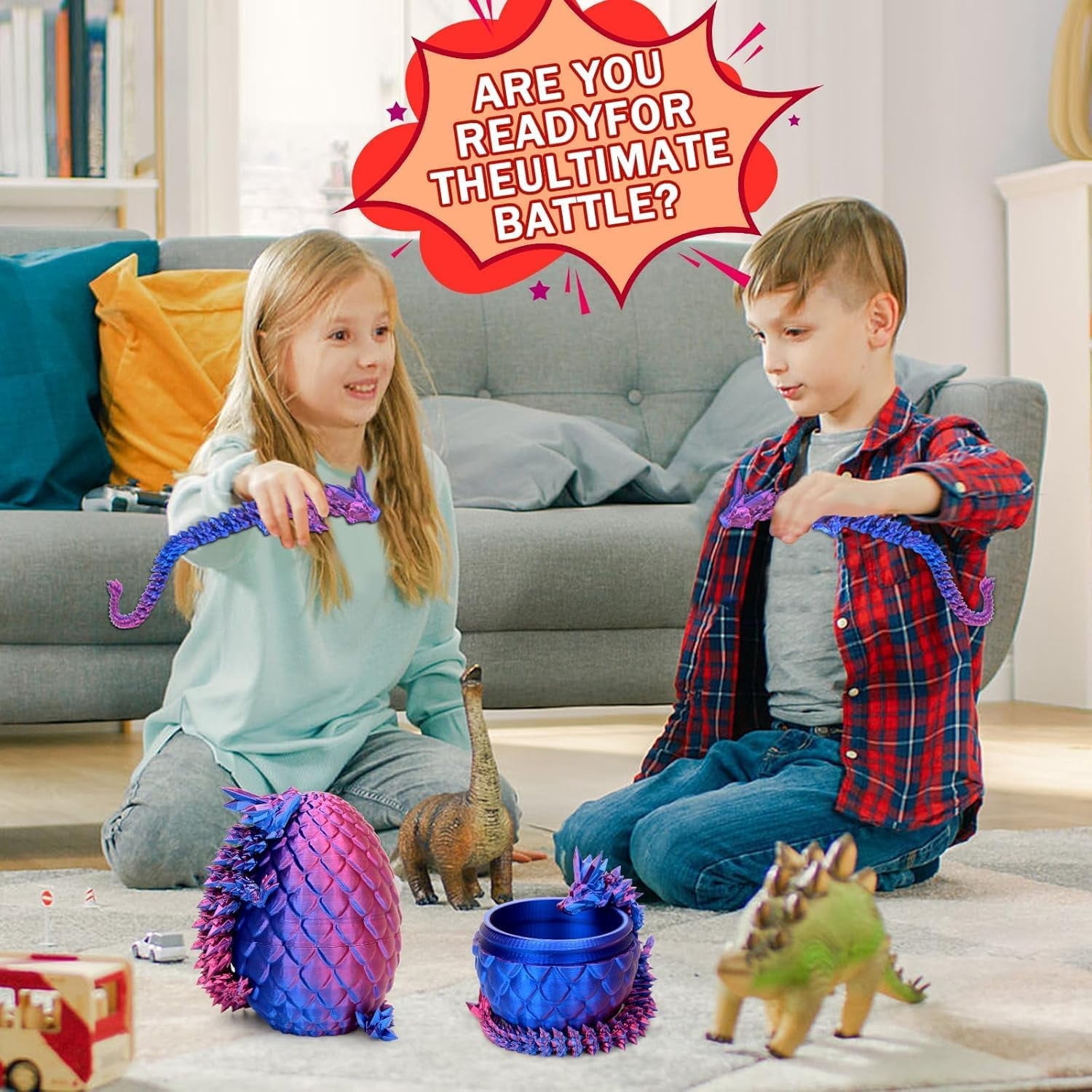 3D Printing Toys - 12" 3D Printed Dragon&Egg Cool 3D Printed Articulated Crystal Dragon Toy for Ages 8+ (4Pcs-B)
