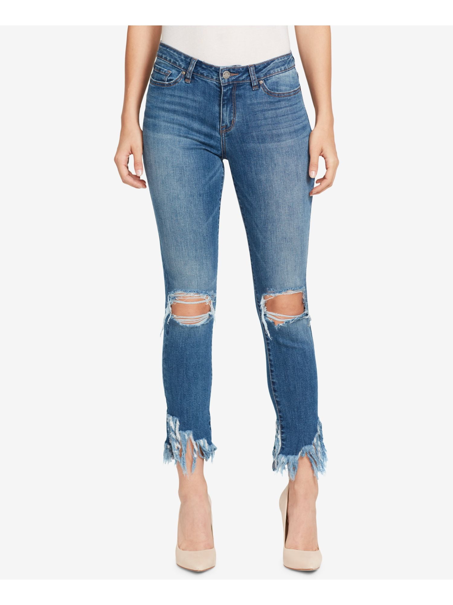 womens jeans with fringed hem