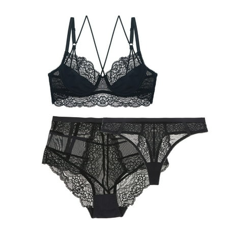 

Varsbaby Women s Sexy Ultra-Thin Lace Underwear Beauty Back Bra Sets 3 pcs