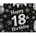 thumbnail image 4 of Black and White Themed 18th Birthday Banner with Balloon Firework Star Elements Party Decoration Backdrop for Birthday Party Photography Props Decorations Supplies, 4 of 7