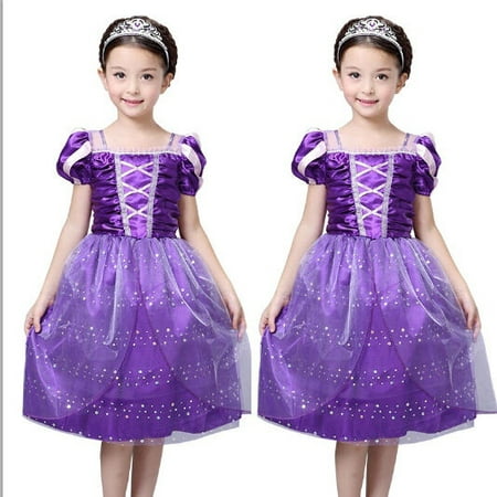 Fairy Tale Fashion Girls New Princess Rapunzel Party Costume Dress Cosplay Dress 3-10Y