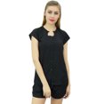 thumbnail image 1 of Bimba Ensemble Pyjama 2 Pcs Noir pour Femmes Chemise & Shorts Robe de Nuit-10, 1 of 10