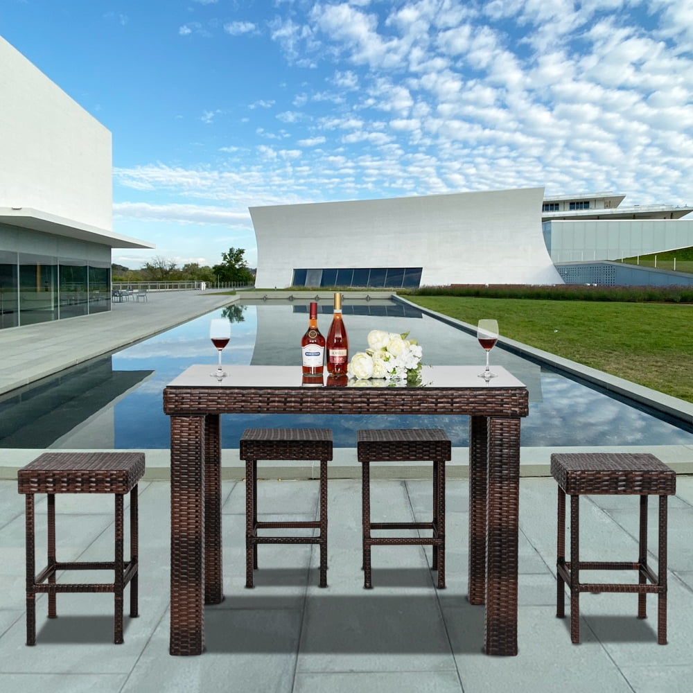 Clearance! Patio Dining Sets, 5 piece Rattan Wicker Bistro Patio Set