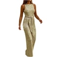 thumbnail image 5 of Danhjin Sexy Jumpsuits for Women Elegant Clubwear Deep Cerw Neck Wide Leg Pants Long Sleeve Rompers Sparkly Jumpsuits with Belt on Clearance, 5 of 6