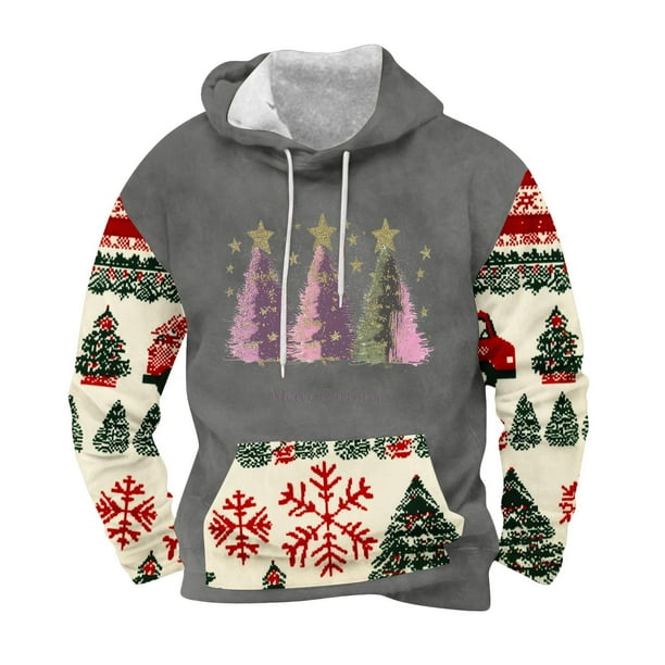 Sudadera con capucha para hombre, informal, con cordón, estampado navideño, deportiva, blusa de poliéster