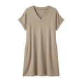 thumbnail image 3 of ClodeEU Women's V Neck Short Sleeve Dress with Roll Tab Sleeves,Solid Color Casual Midi Dress Khaki,Womens Plus L, 3 of 5