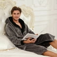 thumbnail image 4 of Lollipie Mens Plush Fleece Hooded Robe, Long Warm Shawl Collar Bathrobe with Pockets, 4 of 8