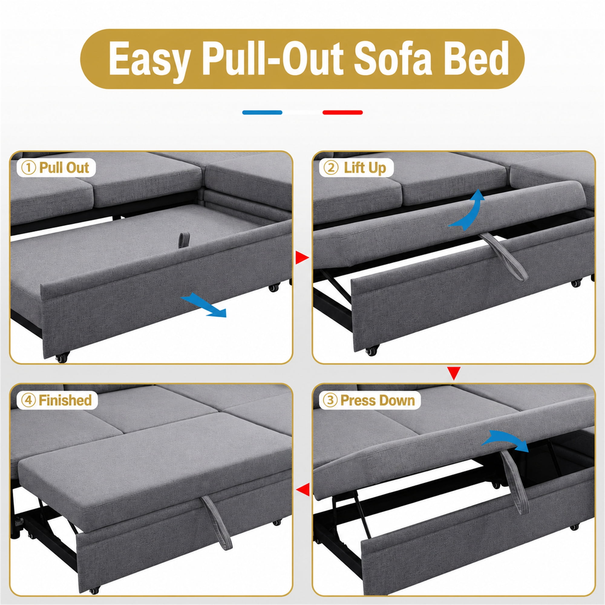 Aukfa 100" U-Shape Convertible Sectional Sleeper Sofa Bed for Living Room, 2 Storage Ottoman&Pillows, 6 Seat Modular Sofa, Linen, Gray
