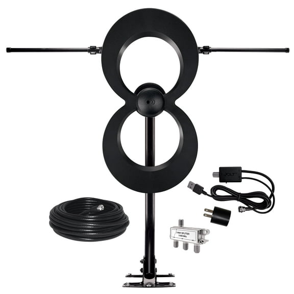 ClearStream MAX-XR COMPLETE HDTV Antenna, Jolt Switch Amplifier, 20” Mast, 30’ Coaxial Cable, Splitter