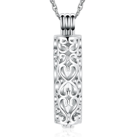 Cremation Urn Pendant Necklace with Hollow Cylinder Vial Keepsake Urn Cremation Jewelry Memorial Lockets for Ashes for Women Men