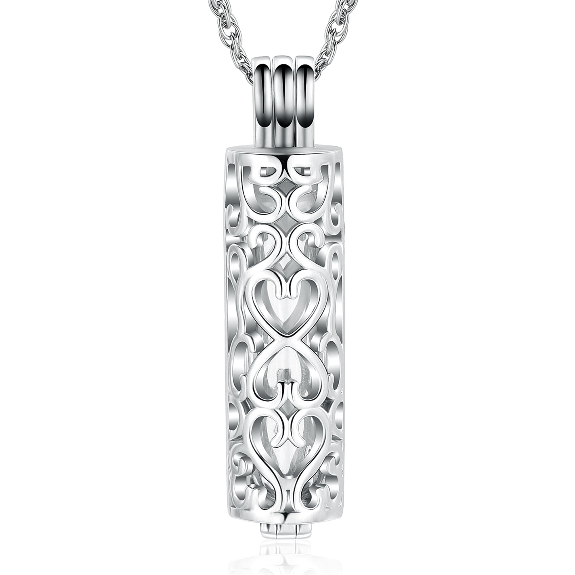 Cremation Urn Pendant Necklace with Hollow Cylinder Vial Keepsake Urn Cremation Jewelry Memorial Lockets for Ashes for Women Men