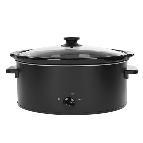 7 Quart Black Oval Manual Slow Cooker with Ceramic Inner Pot for Family Dinner, Dishwasher Safe
