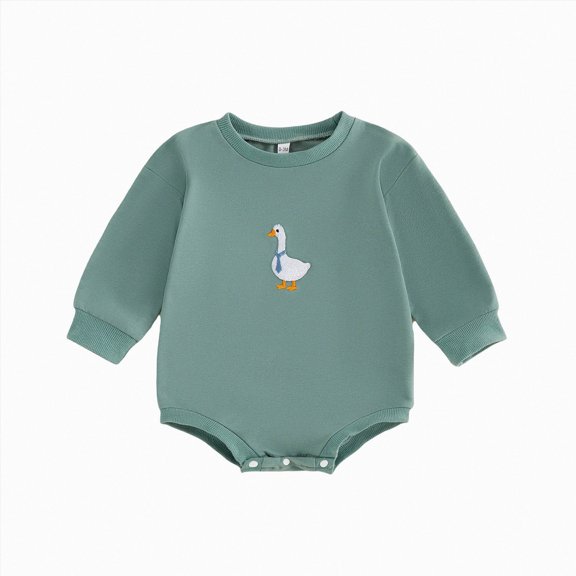 Nwiuh Baby Boy Girl Sweatshirt Romper Long Sleeve Bodysuit Unisex Baby Long Sleeve Oversize Romper Top, Baby Goose Clothes Fall, Ideal for Farm Animal Birthday(Green,6-12 Months)