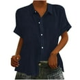 thumbnail image 1 of Yuyuzo Womens Button down Shirts Short Sleeve V Neck Tshirts Solid Color Office Work Tops Blouses, 1 of 6