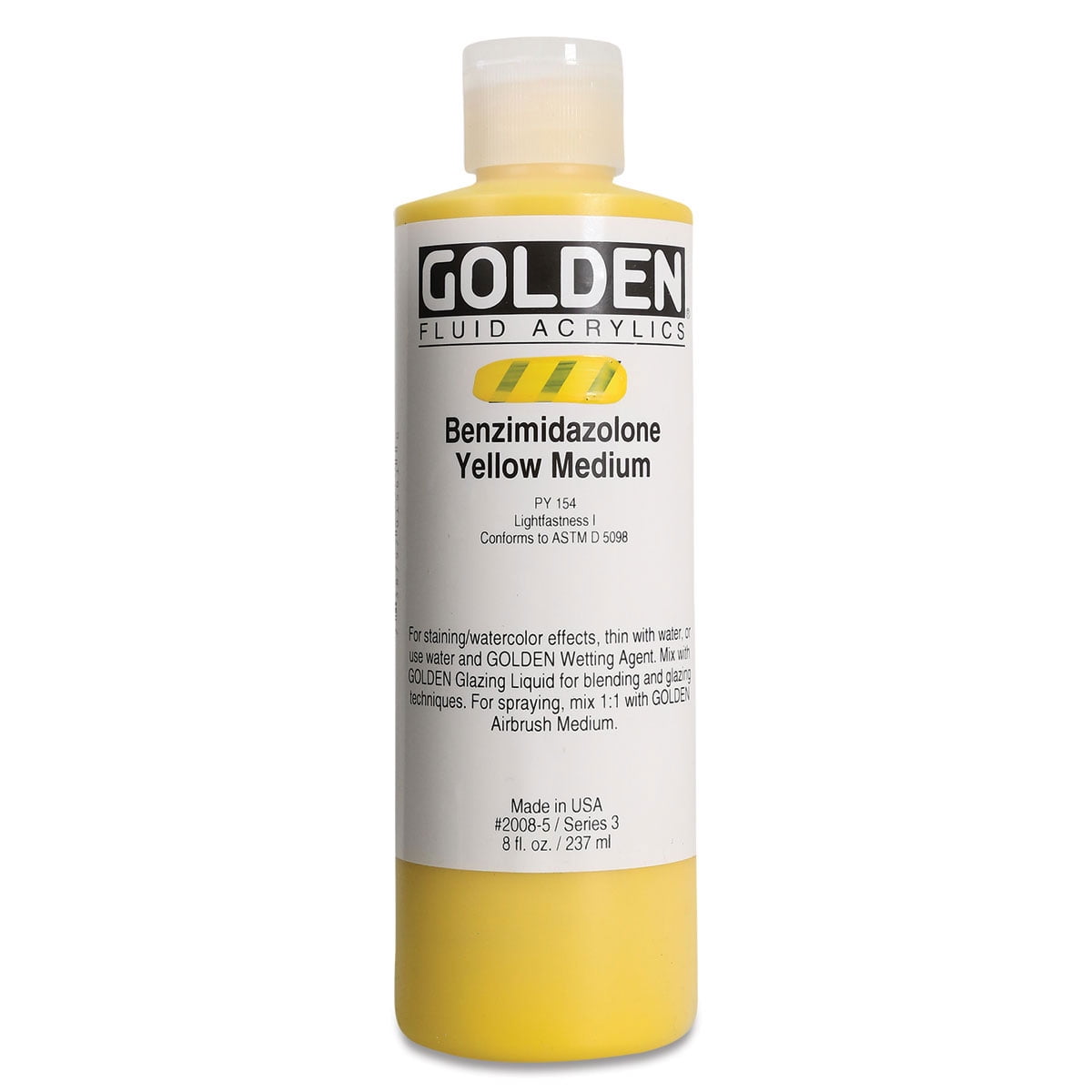 Golden Fluid Acrylics - Benzimidazolone Yellow Medium, 8 oz