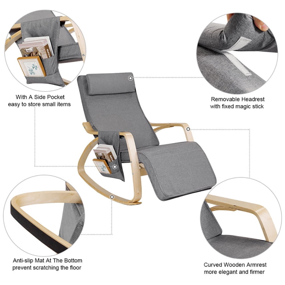 Finihen Rocking Chair, Lounge Chair, Comfortable Lounge Rocking Chair with Removable Cushion Cover and Side Pocket, for Living Room, Bedroom, Gray Finihen Rocking Chair, Lounge Chair, Comfortable Lounge Rocking Chair with Removable Cushion Cover and Side Pocket, for Living Room, Bedroom, Gray