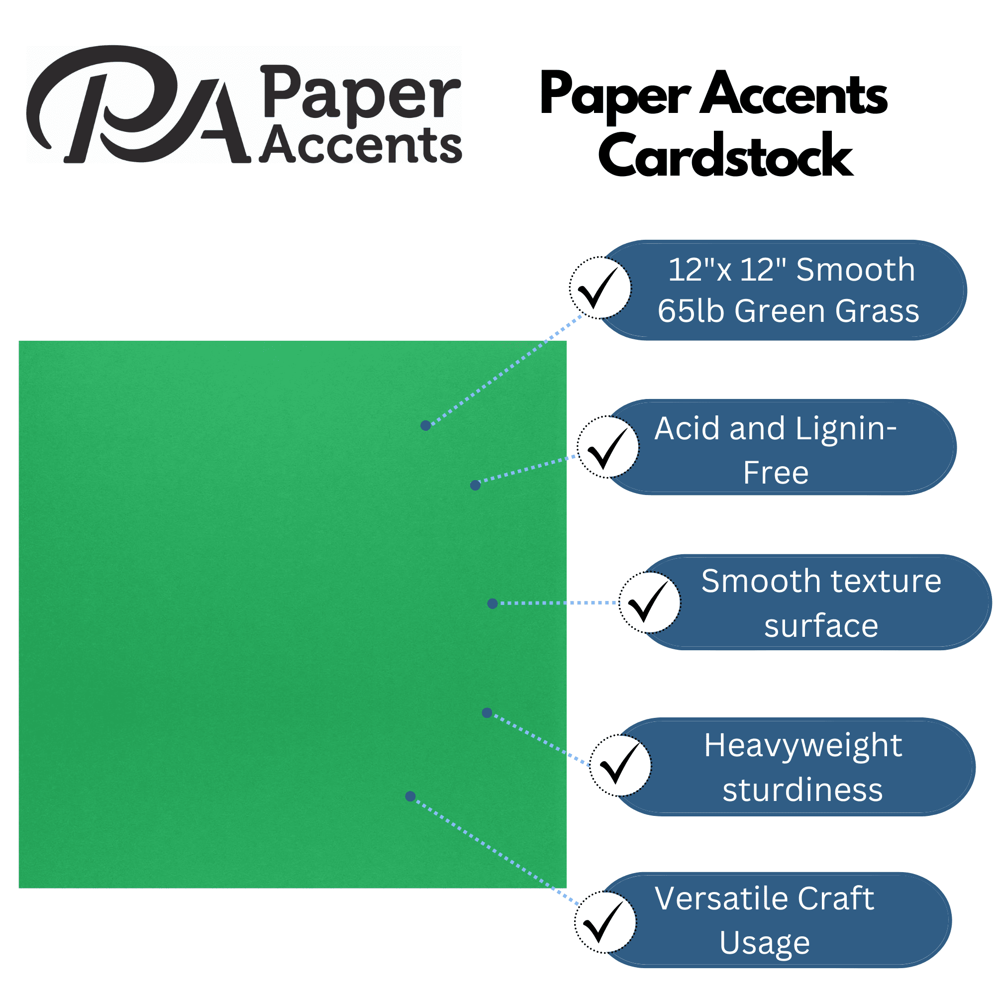 PA Paper Accents Smooth Cardstock 12" x 12" Green Grass, 65lb colored cardstock paper for card making, scrapbooking, printing, quilling and crafts, 25 piece pack