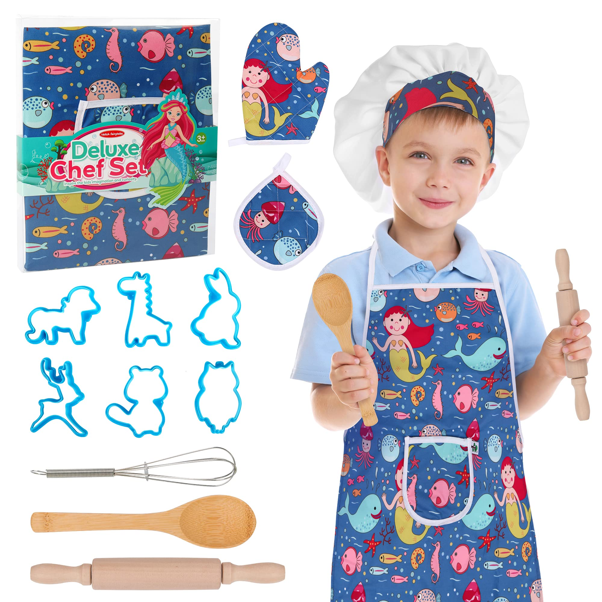 BOYS BLUE SPIDERMAN COOKING APRON AND CHEFS HAT GIFT SET SIZE AGE 3-8 YEARS 