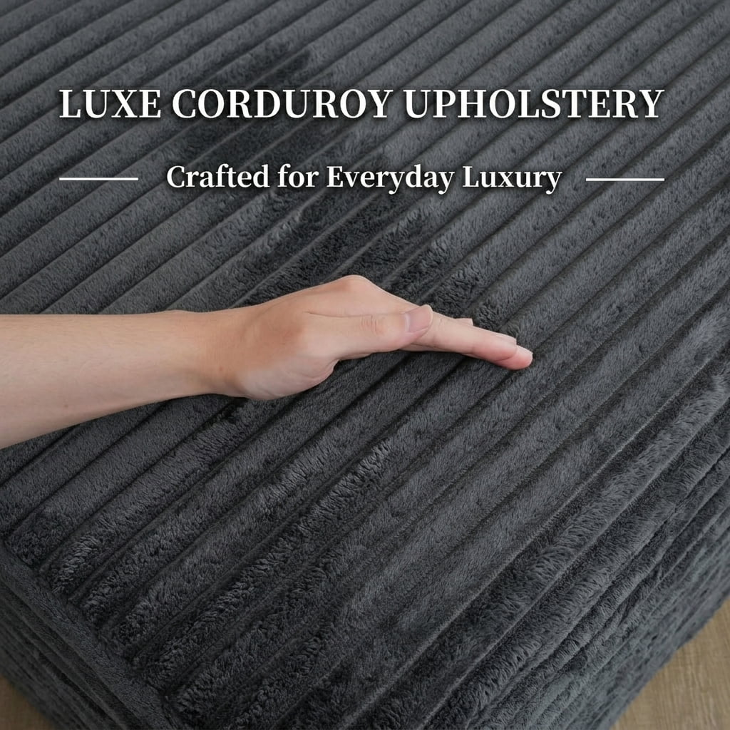 Howcool 134" Modular Cloud Couch, U-Shaped Sectional Sofa with Double Chaise, Oversized Deep Seat Boneless Corduroy Sofa with Cup Holders & Side Pockets, No Assembly Required, Grey