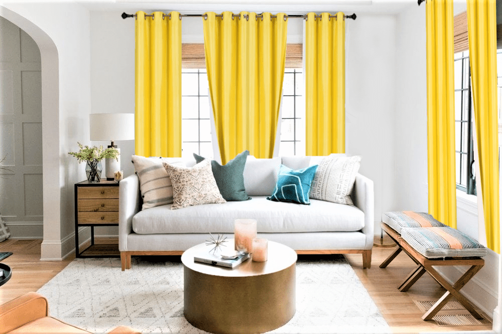 2 Piece panel room darkening thermal foam lined blackout heavy thick wIndow curtain top grommets yellow 84' inch length for bedroom