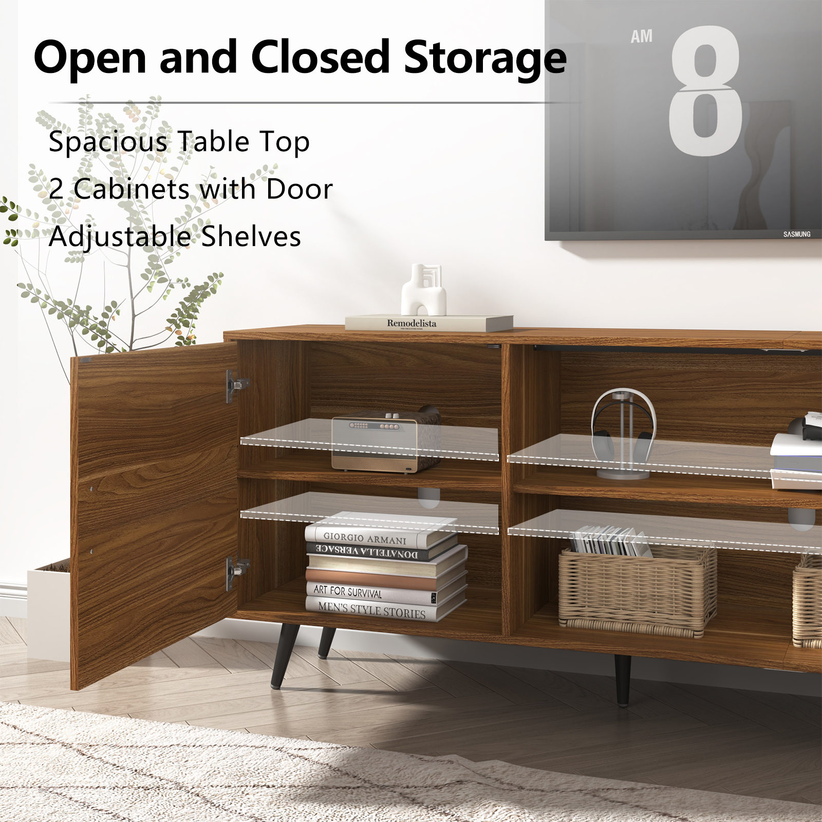 ChVans 80 Inch Mid Century Modern TV Stand for TVs up to 90 inches, Wood TV Stand with Storage, Entertainment Center for Living Room Bedroom, TV Media Console