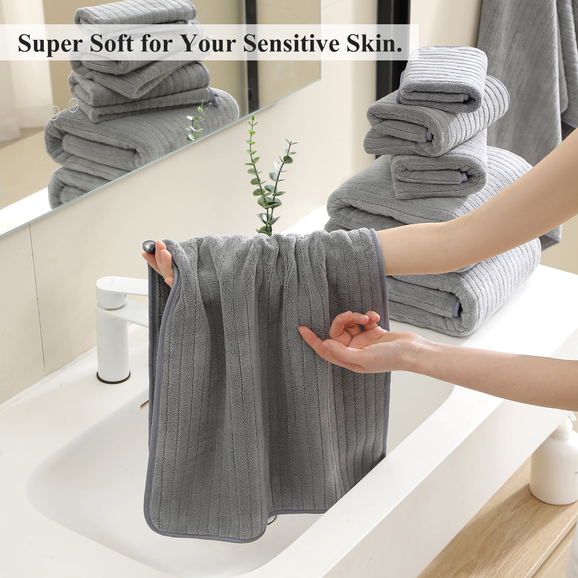 Jessy Home 12 Piece Dark Gray Bath Towel Set for Bathroom-4 Bath Towels,4 Hand Towels,4 Washcloths Soft and Plush Highly Absorbent Towel for Hotel & Spa