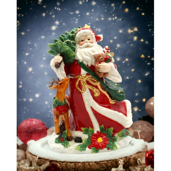Ceramic Santa Reindeer Figurine 7.5"x6"x10" Christmas