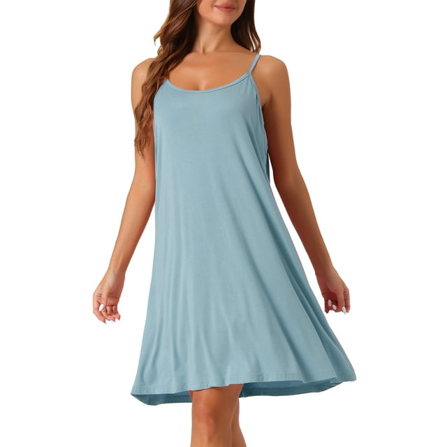 INSPIRAR CHIC Vestido de Noche Sin Mangas con Tirantes Cruzados Ropa de Dormir Noche L Azul
