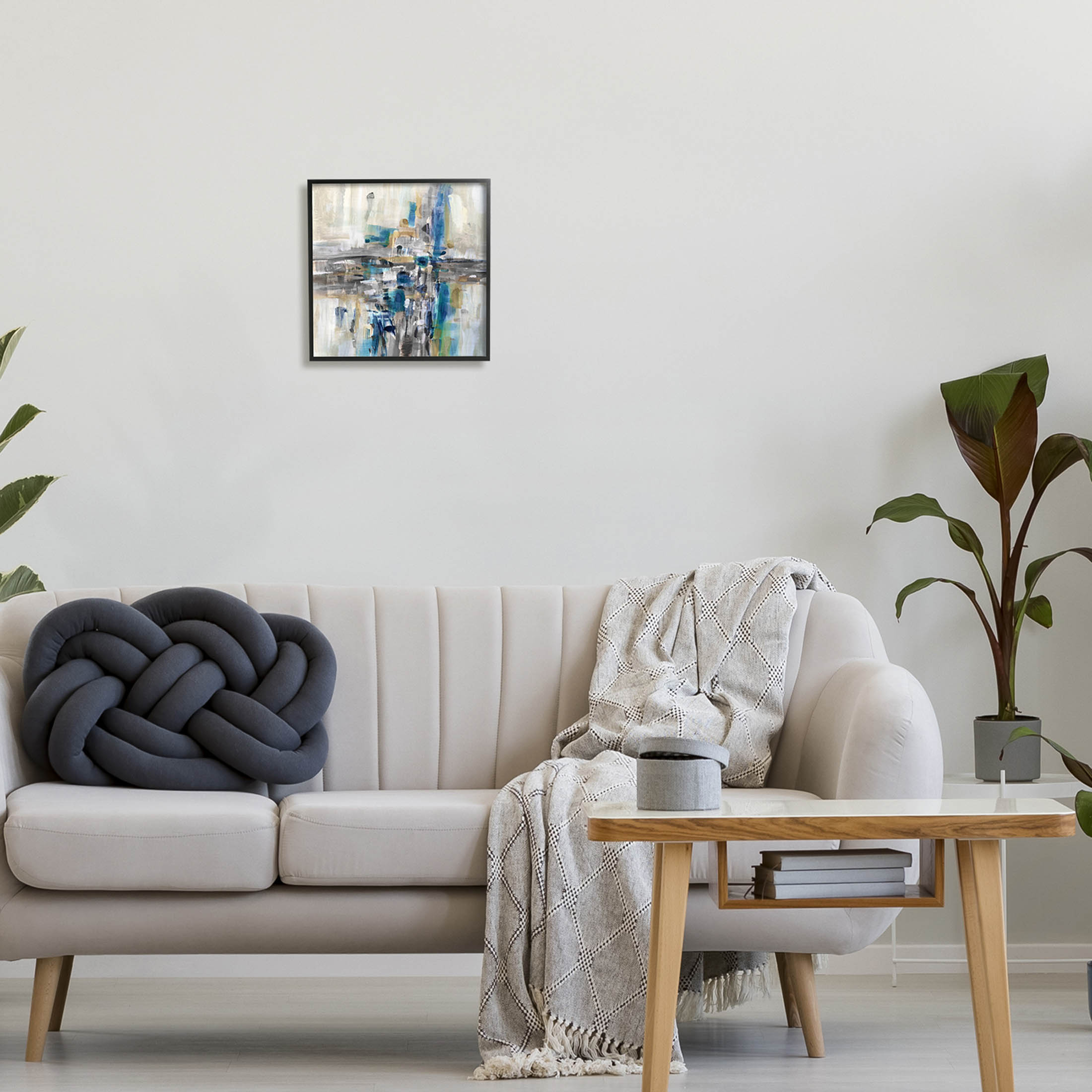 Chaotic Abstract Blue Arrangement Abstract Painting Black Framed Art Print Wall Art