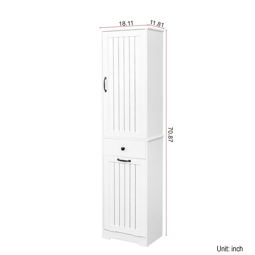 Tcbosik Tall Bathroom Cabinet with Removable Cloth Bag, Tilt Out Laundry Hamper Cabinet with Drawer and Door, Hidden Laundry Hamper Organizer with Shelves for Small Space, White