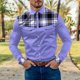 thumbnail image 4 of Camisas De Vestir Para Hombre Camisa de manga larga con botón de solapa y bloque de color a cuadros informal a la para hombre (Purple, XL), 4 of 5