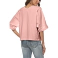 thumbnail image 3 of Mujeres Abajo Camisas De Lino Botón Delantero Manga Corta Blusa Con Cuello En V Color Puro Versión Suelta Rosa S, 3 of 5