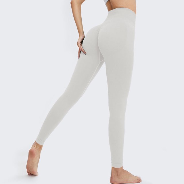 Pantalones de yoga de cintura alta con pliegues para mujer, estilo europeo y americano, sin costuras, con corte en T, color melocotón